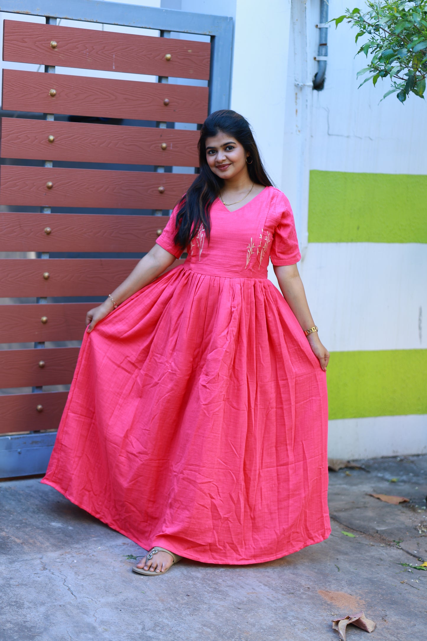 Maternity Maxi/Gown -  Rose Ember Muslin