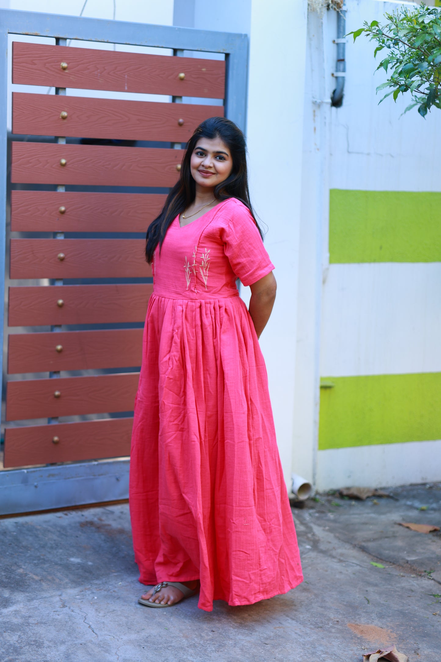 Maternity Maxi/Gown -  Rose Ember Muslin