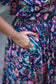 Maternity/Feeding Midi/Gown - Functional side pocket detail on Navy blue floral maternity midi dress.
