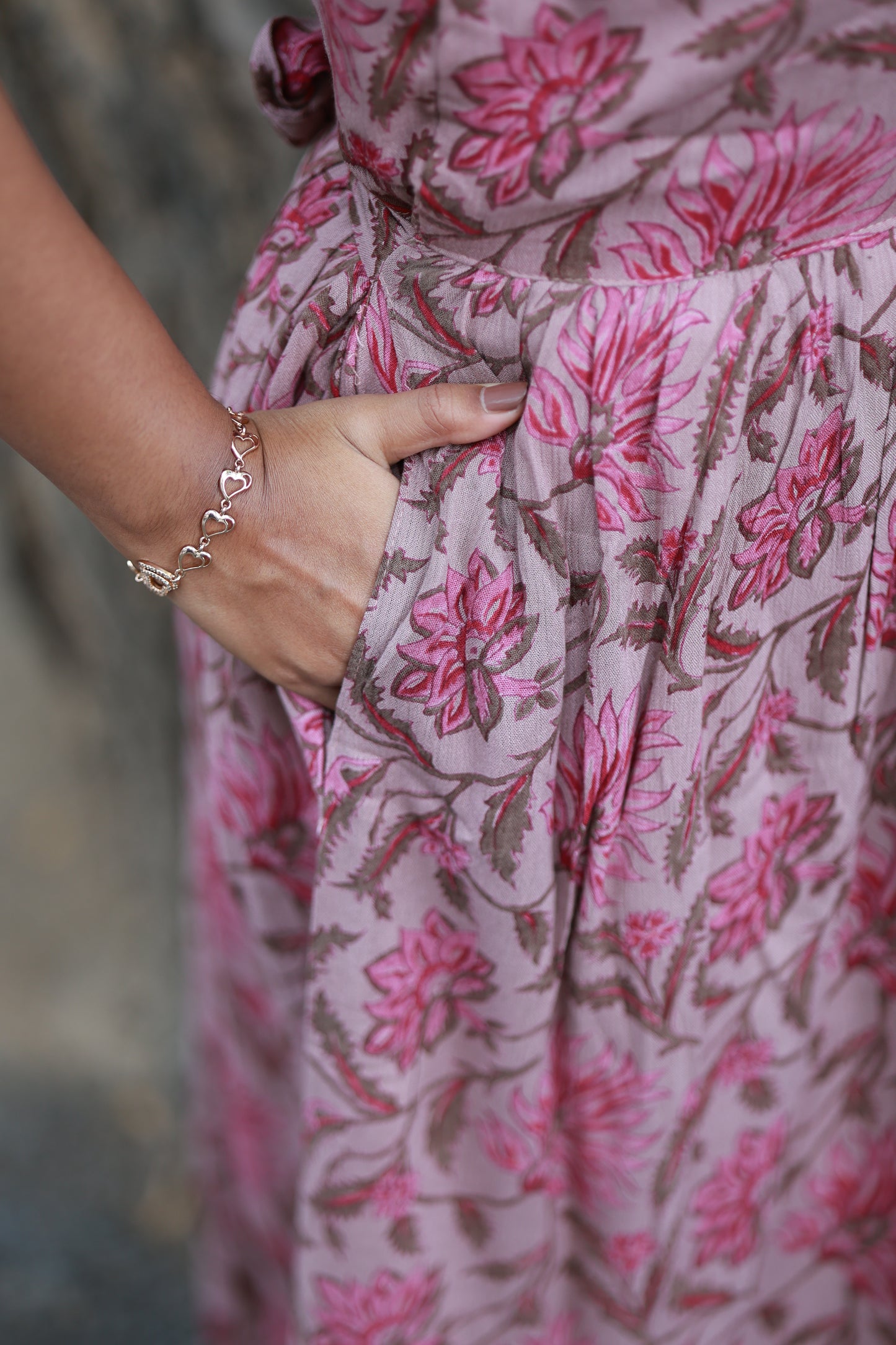Maternity/Feeding Midi/Gown - Blush pink maternity and nursing midi dress with side pockets.