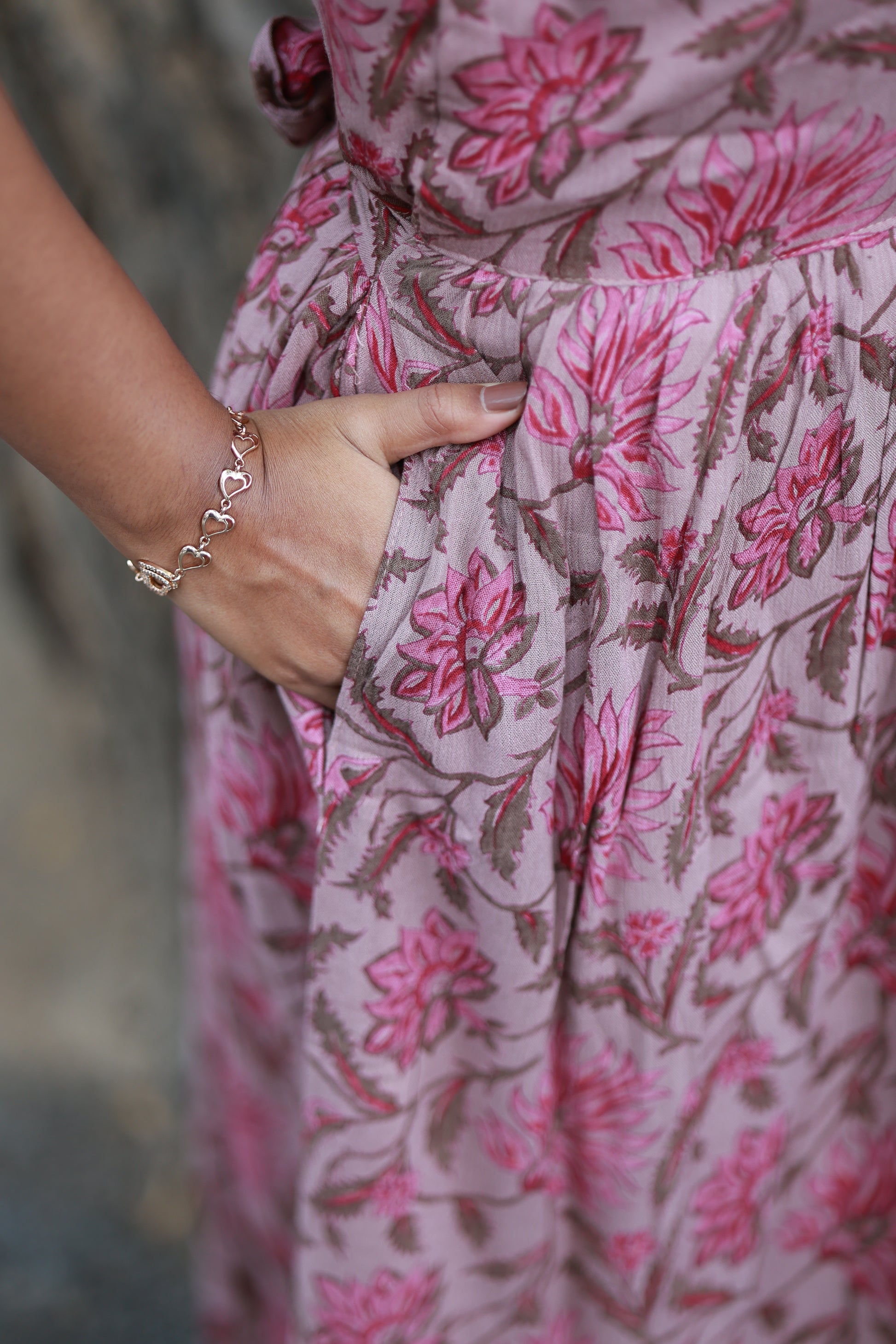 Maternity/Feeding Midi/Gown - Blush pink maternity and nursing midi dress with side pockets.