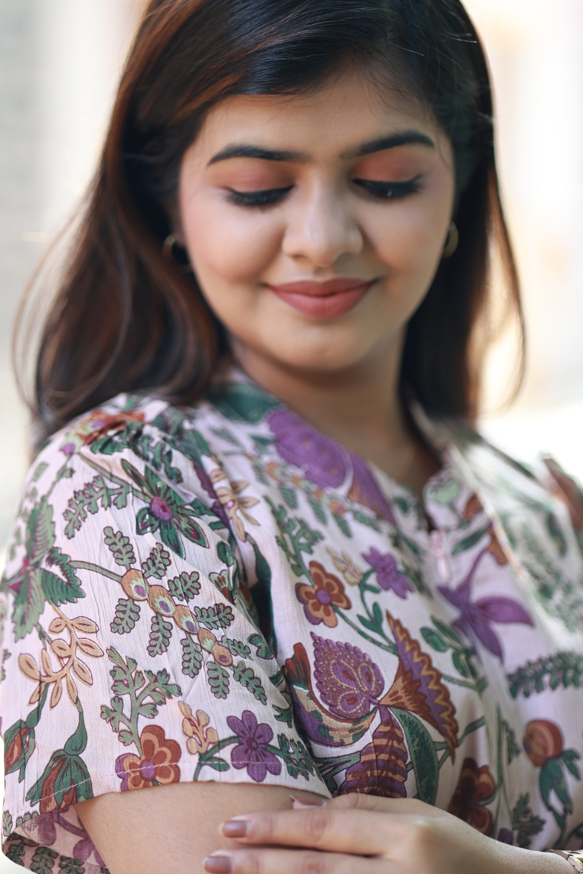 Maternity/Feeding Midi/Gown- Feeding gown with floral printed look, classy wear, short sleeves, Available in S to Plus size.