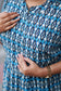 Maternity/Feeding Midi/Gown - Blue and white geometric printed maternity dress with classic round neckline, concealed zip, feeding friendly