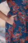 Maternity/Feeding Midi/Gown - Ink blue with red floral, Casual everyday maternity dress with pockets