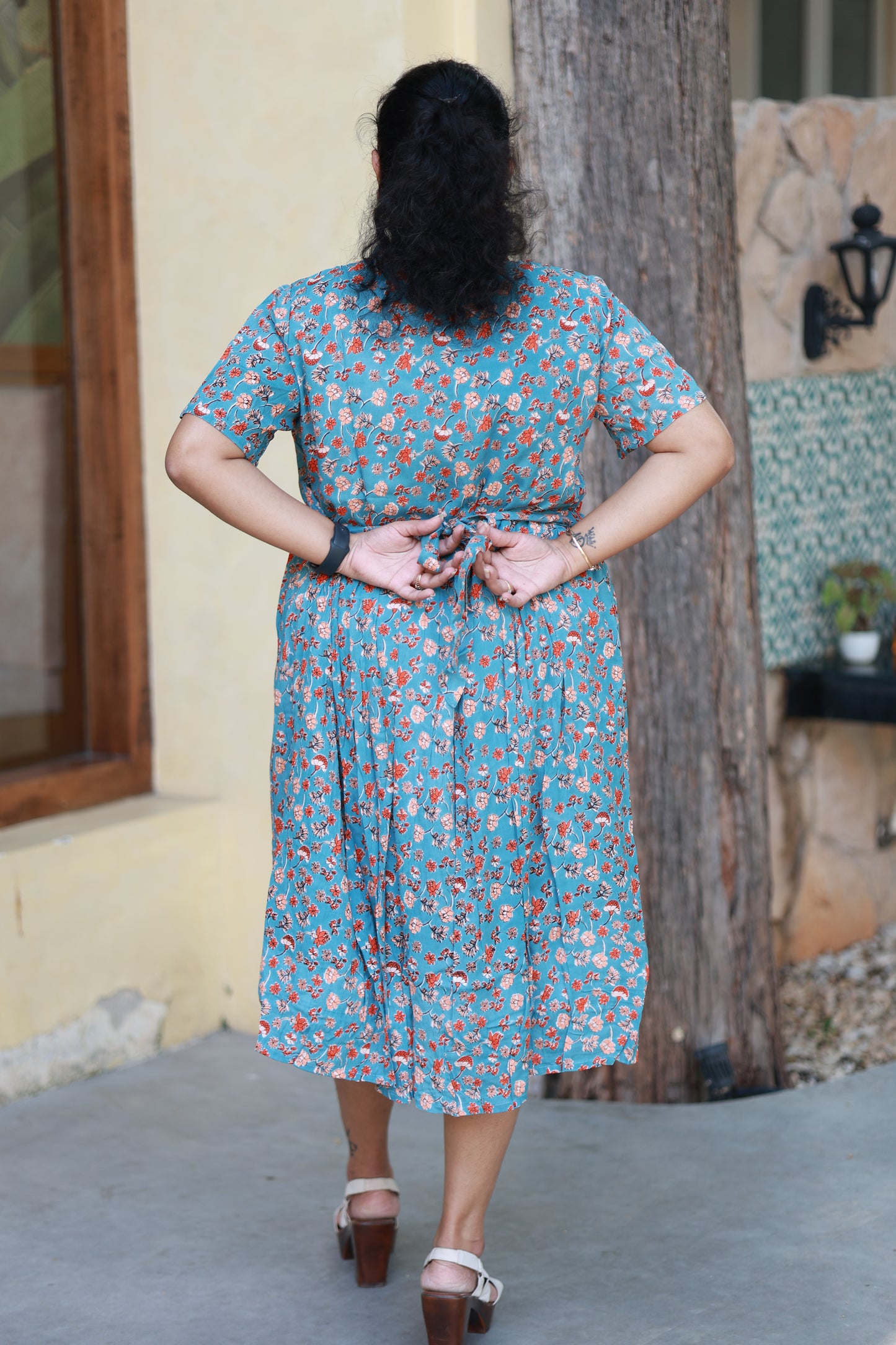 Maternity/Feeding Midi/Gown - Blue with floral design,  Showcasing premium quality and durability ,with side pockets 