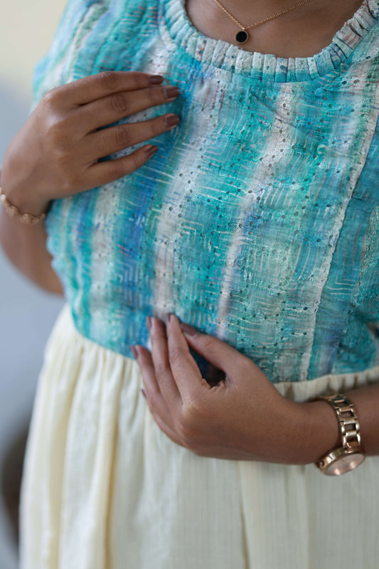 Maternity/Feeding Midi/Gown - Sky blue and Cream white , Casual double zip feeding dress for everyday wear