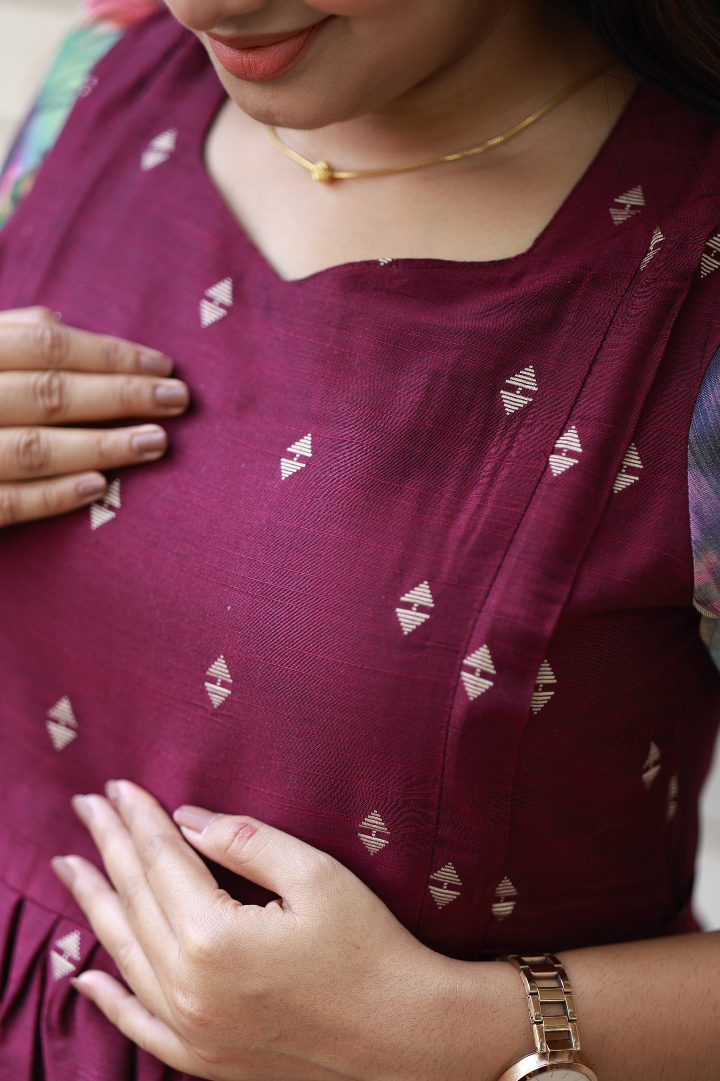  Raw silk Maternity Maxi/Gown - Festival Collection - Elegant V-neck design, Easy to wear during pregnancy