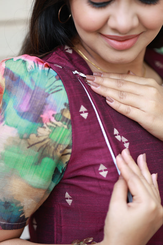  Raw silk Maternity Maxi/Gown - Festival Collection - Double side invisible feeding zips, Feeding friendly function wear