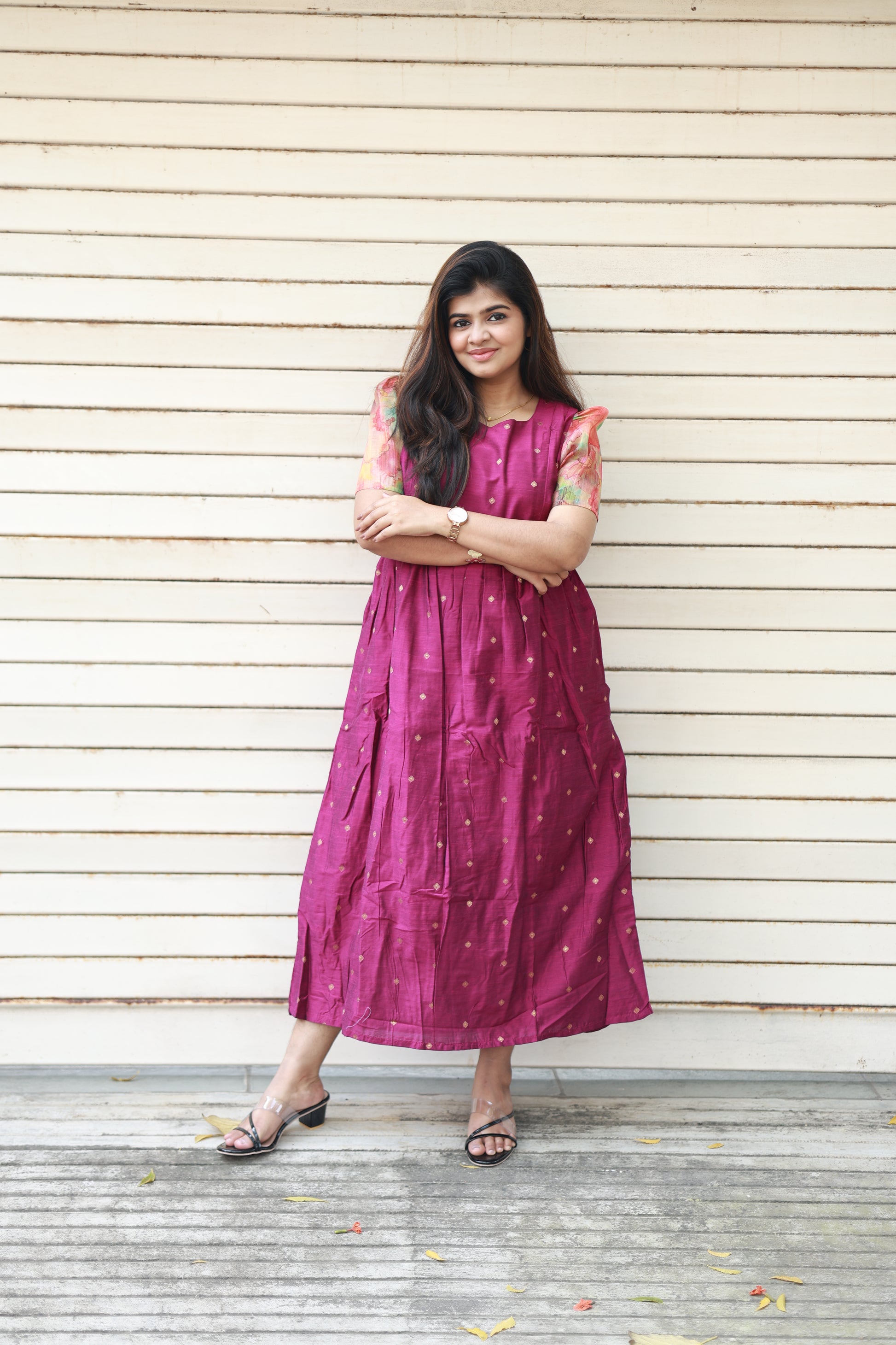 Raw silk Maternity Maxi/Gown - Festival Collection - Raspberry pink, Comfortable for pregnancy and postpartum wear, Festive maternity wear with neemai