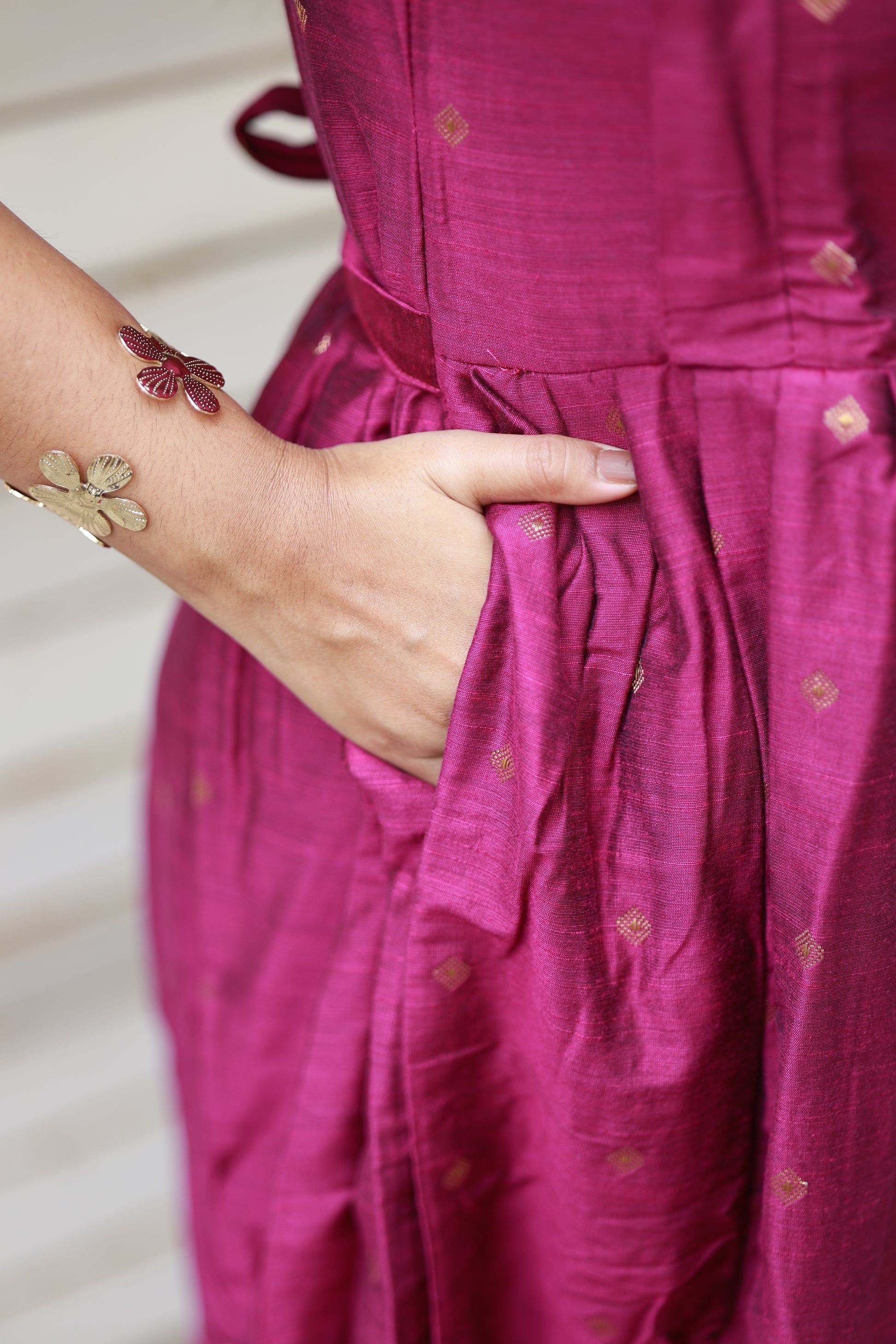 Raw silk Maternity Maxi/Gown - Maternity ethnic wear with side pockets, Feeding friendly silk dress