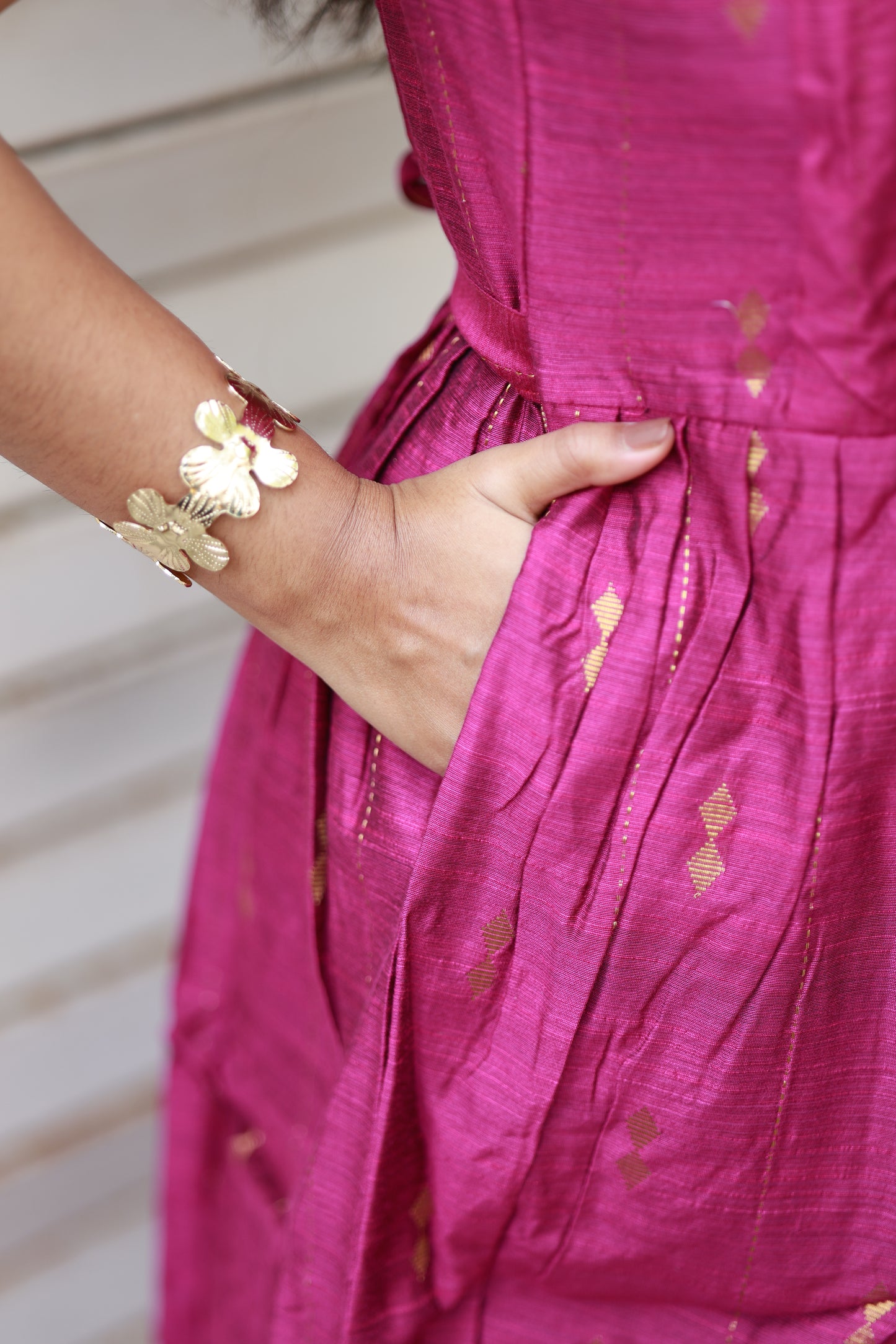 Neemai Raspberry Pink Maternity Gown with functional side Pocket, Comfortable Pregnancy & Postpartum Dress, festive maternity gown