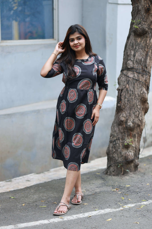 Maternity/Feeding Midi/Gown - Black, Soft, breathable, and comfortable fabric