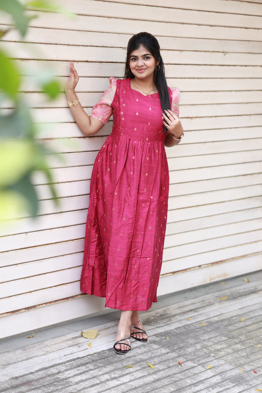 Raw silk Maternity Maxi/Gown - Festival Collection -   Deep pink