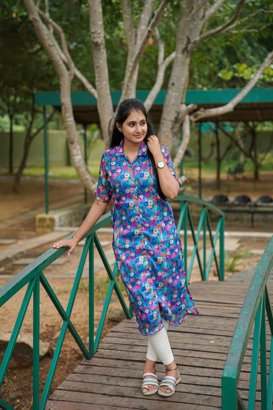 Kurti - Blue Blossom Breeze