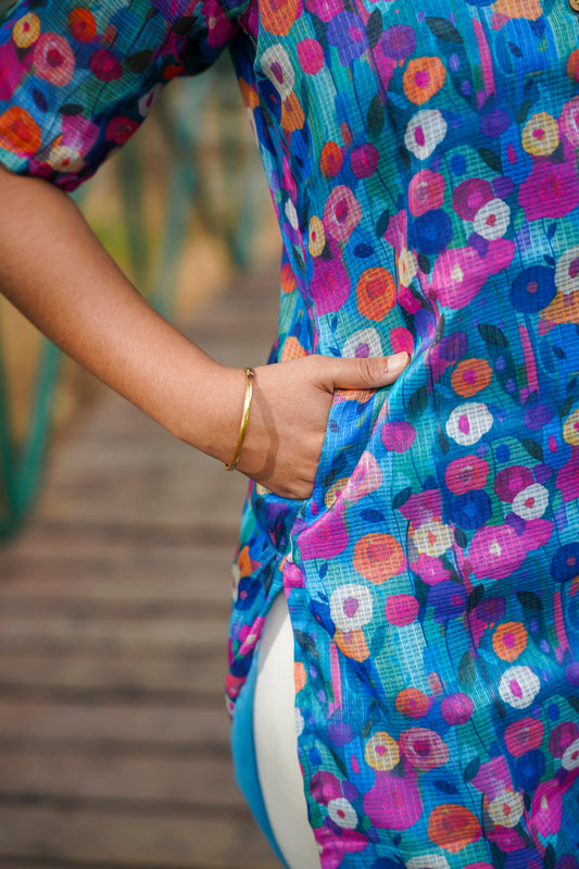Kurti - Blue Blossom Breeze