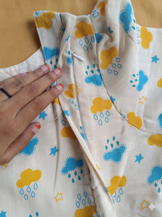 Little Rainy - Muslin- Feeding/ Maternity Maxi/Gown - Cotton lining - Double side zip