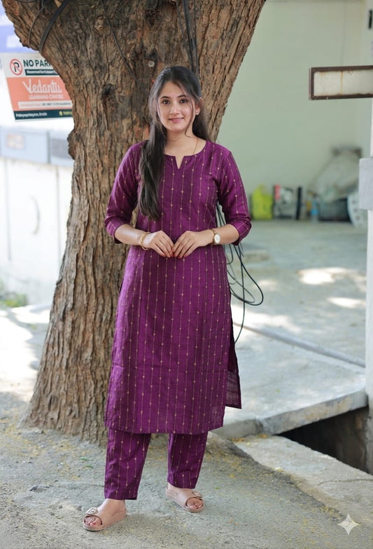 Coordset - Raw silk Maternity  2 pc  festival kurti  set [ Top with center zip, and pant]   - Purple