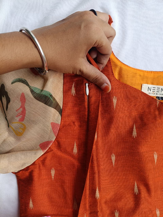 Raw silk - Double side zip  Maternity Maxi/Gown - Festival Collection -  Orange dress