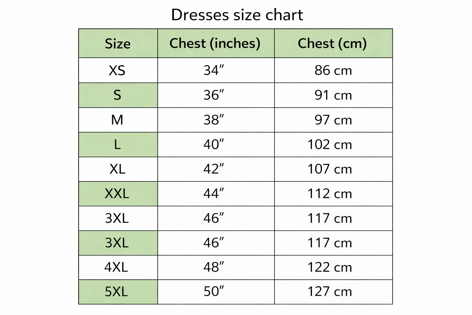 Neemai dress size chart 