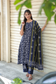 Cotton Maternity 3 pc chudidhar set [ Top with center side zip,  Pant and dupatta - White and navy blue