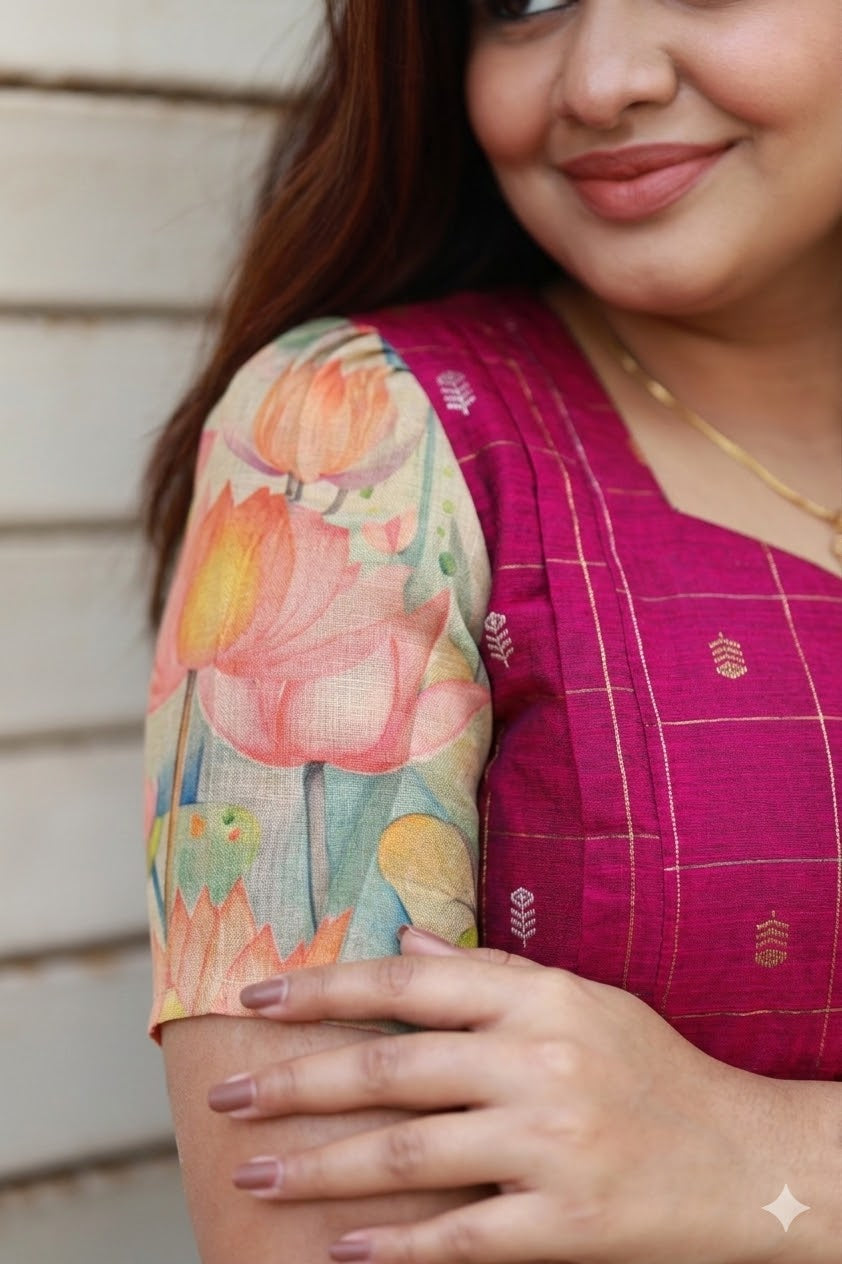 Raw silk Maternity Maxi/Gown - Festival Collection - Rani Pink lotus sleeves