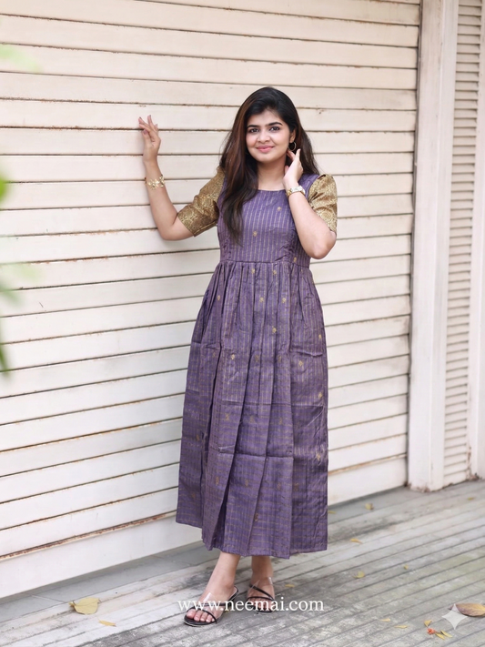 Raw silk Maternity Maxi/Gown - Festival Collection - Chettinad Pastel purple checks