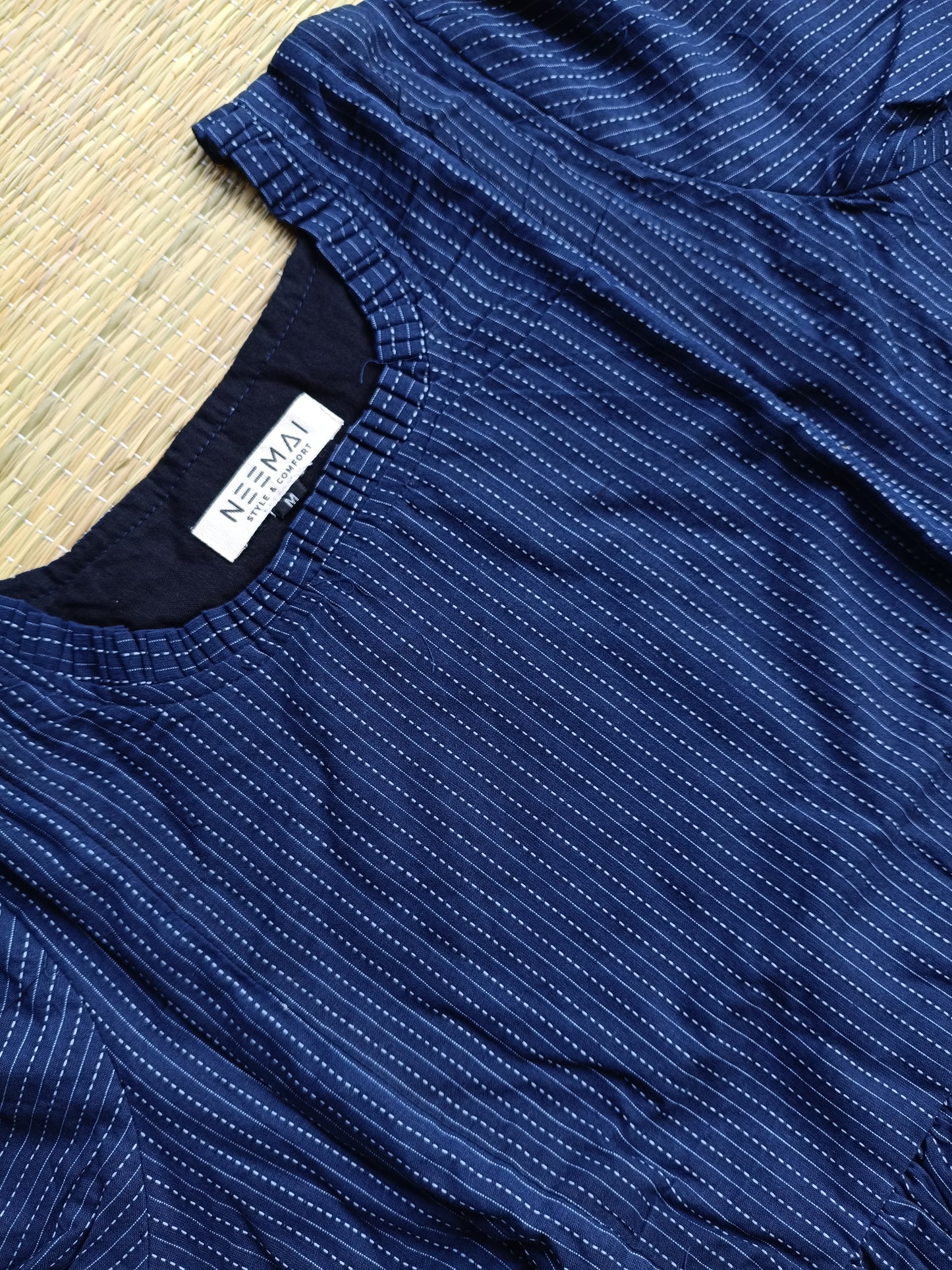 Cotton Maternity/Feeding Midi/Gown - Self ink blue - (chest part lining )