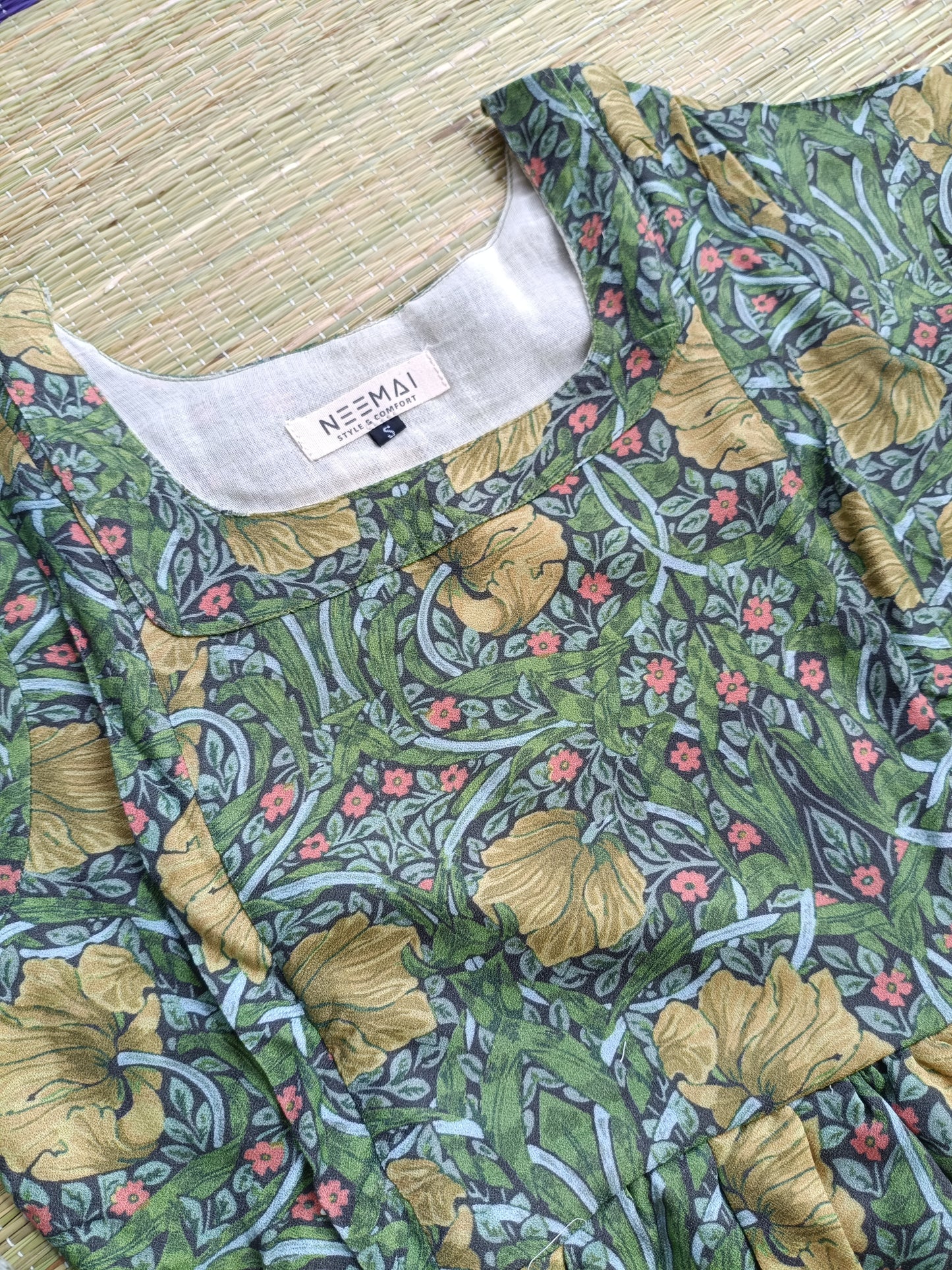 Viscose rayon - Feeding/ Maternity Maxi/Gown - Cotton lining /Double side zip -Green Tree