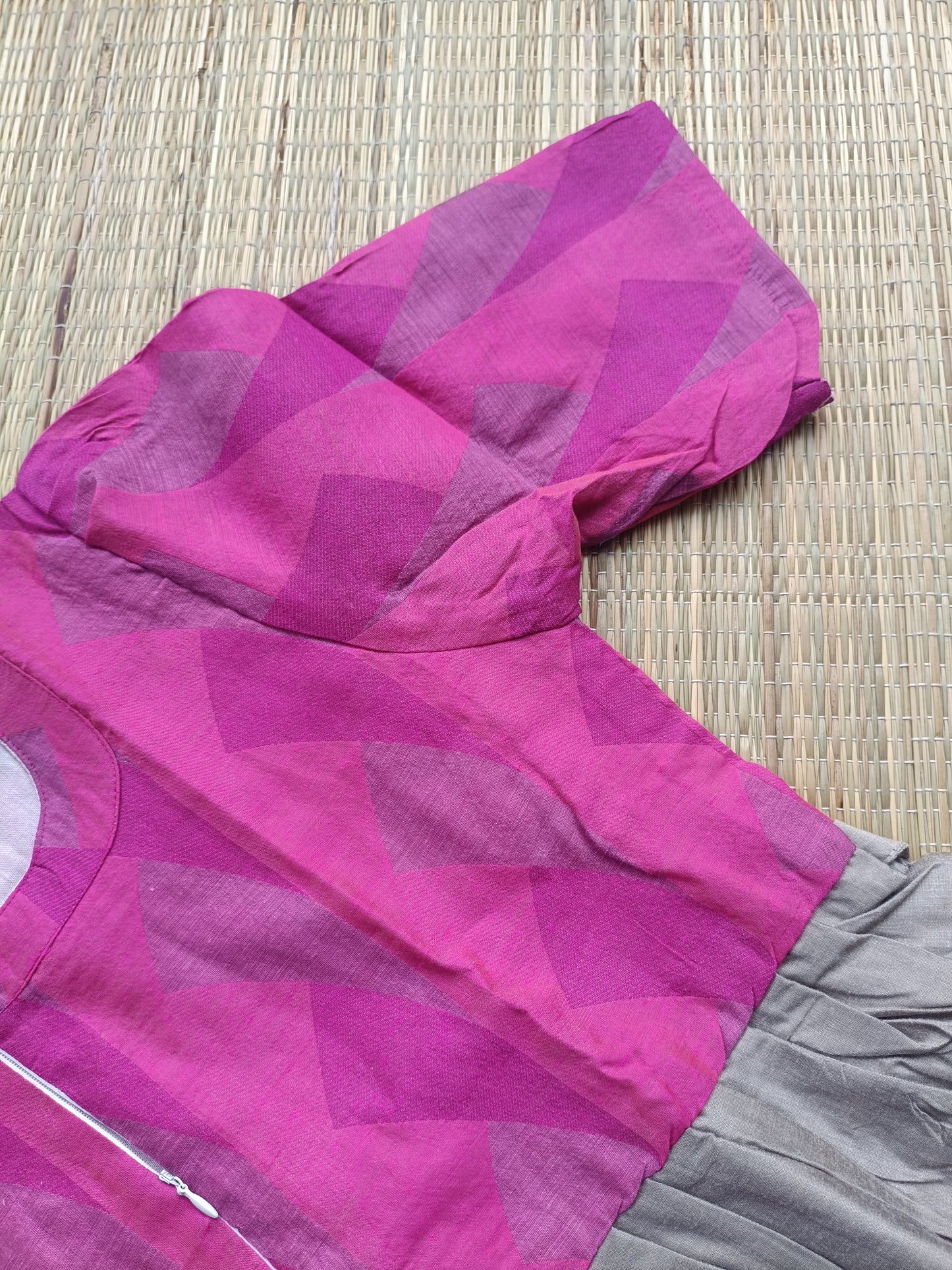 Raw silk Maternity Maxi/Gown in center zip - Festival Collection- Full cotton lining -pink with Silver