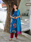 Kotta Cotton Maternity 3 pc chudidhar set [ Top with center zip, pant and dupatta ] - (  side open top ) Blue with maroon