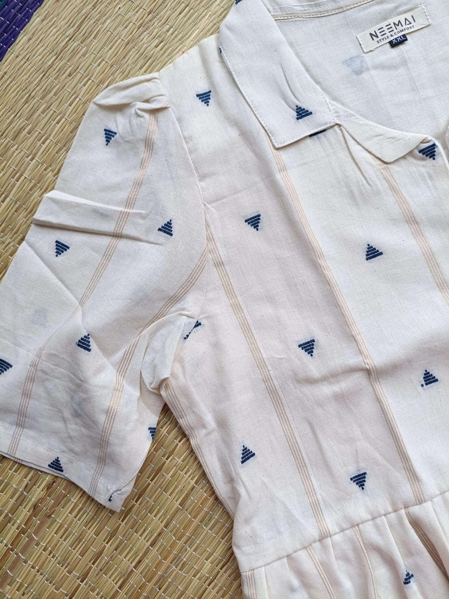 Onam special Maternity maxi / gown-White and Blue butta