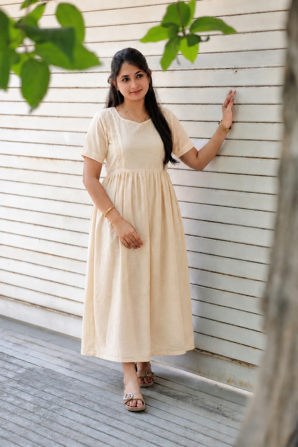 Tissue silk - Double side zip  Maternity Maxi/Gown - Full cotton lining- Photoshoot - Half white-
