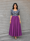 Cotton / Raw silk Maternity Maxi/Gown in center zip - Festival Collection- Full cotton lining - Violet with navy pichwai