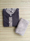 Block printed kalamkari cotton Maternity 2 pc chudidhar set [ Top with center  zip, and dupatta] -  Black - A line top and no side open