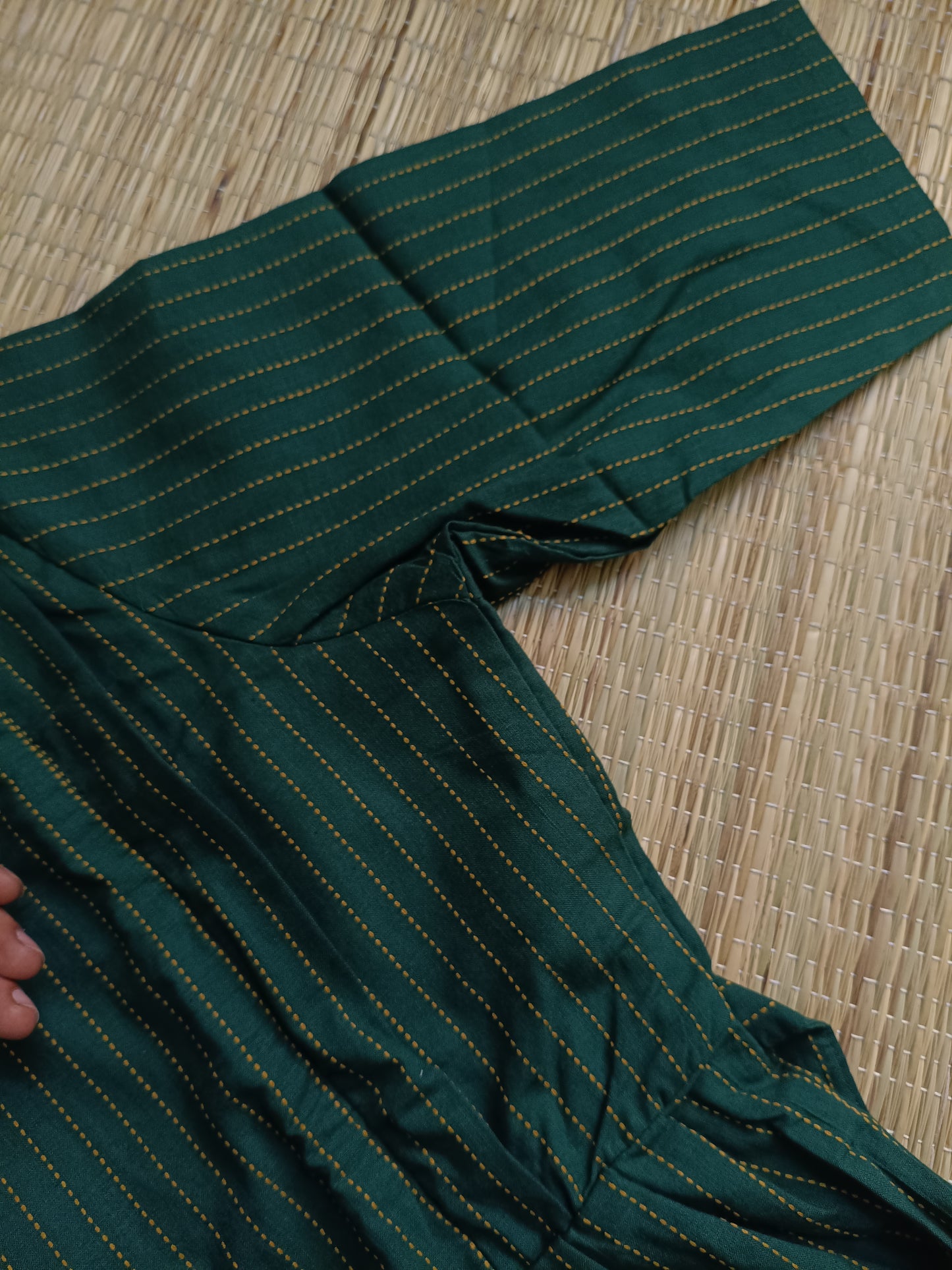 Prewashed Handloom Cotton Maternity Feeding Gown/Maxi /Double Side Zip- Green line