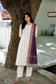 Onam special  Maternity 3 pc chudidhar set [ Top with double side zip, pant and dupatta ] -White and Purple butta