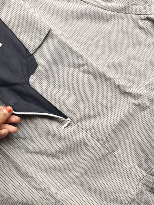 Prewashed handloom Cotton - Feeding/ Maternity Maxi/Gown - Cotton lining /Center zip -Collar Grey stripe