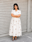 Premium  Muslin- Feeding/ Maternity Maxi/Gown - Cotton lining  / Center zip  -White with Teddy Bear