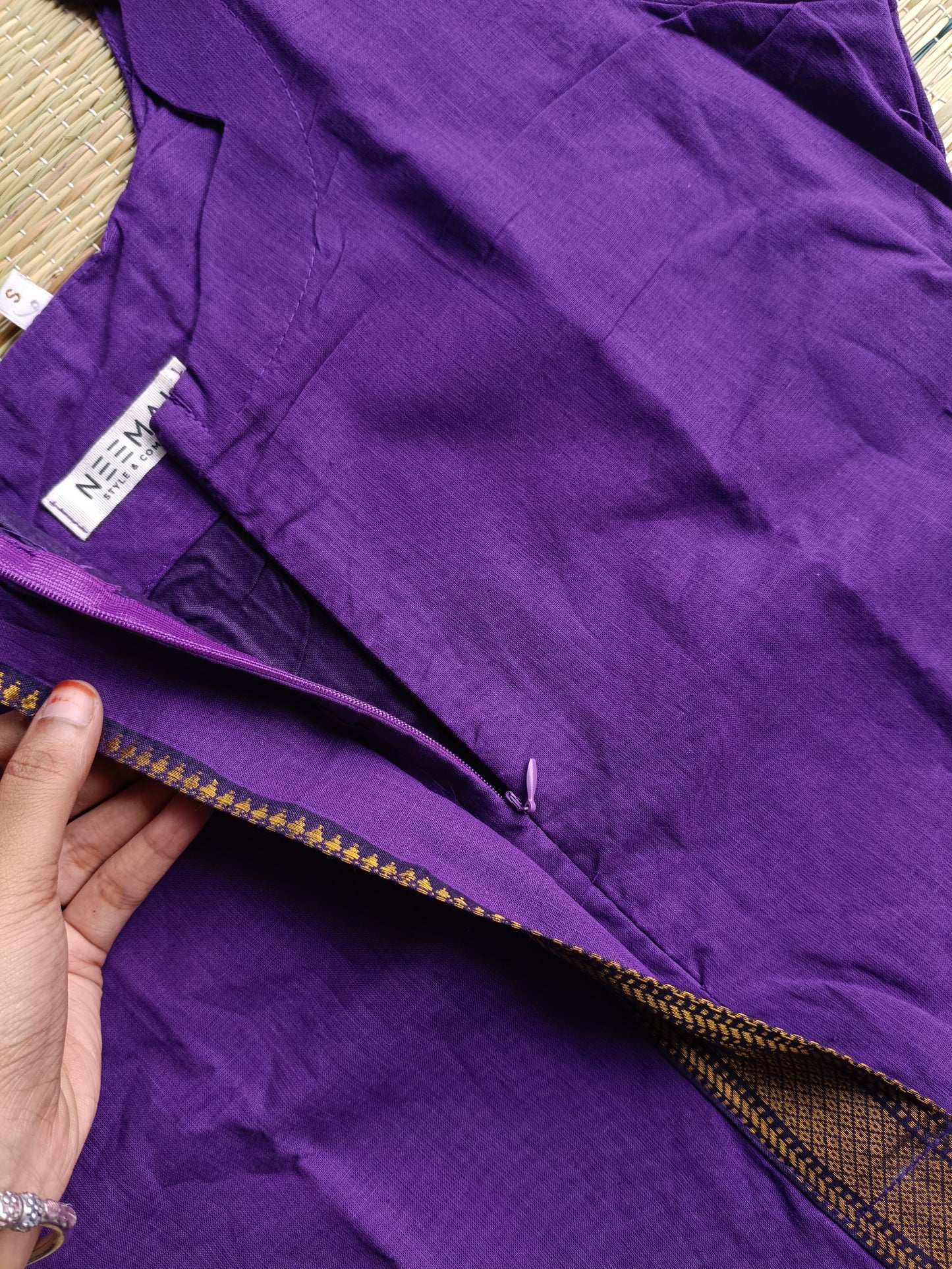 Handloom chetti nadu  cotton Maternity 3 pc chudidhar set [ Top with center zip, pant and dupatta] -  purple