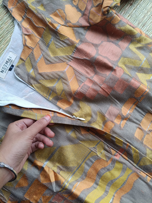 Banarasi silk woven fabric - Center zip -   Normal /Feeding kurti -   Geometry