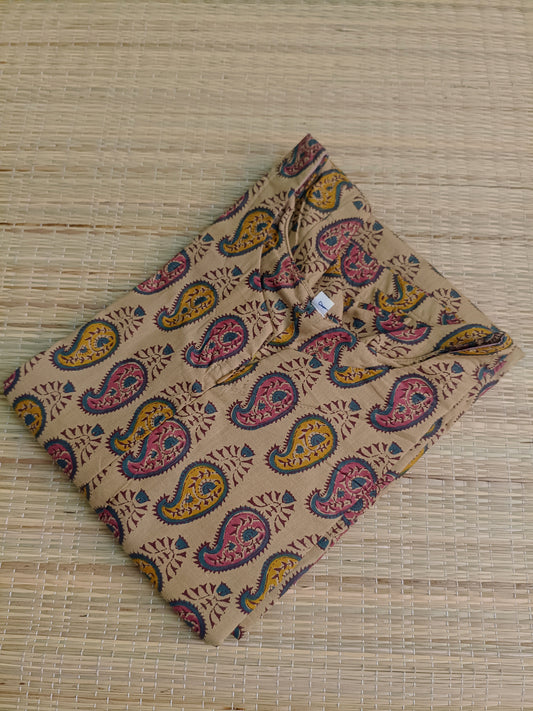 Kalamkari Cotton  A line Maternity Feeding Kurti /Center Zip(Dress length 45 inches)- Manga leaf