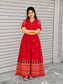 Handloom Jamdani - Maternity / Feeding - Maxi/Gown - Cotton Lining - Center zip- Collar Red and sandal