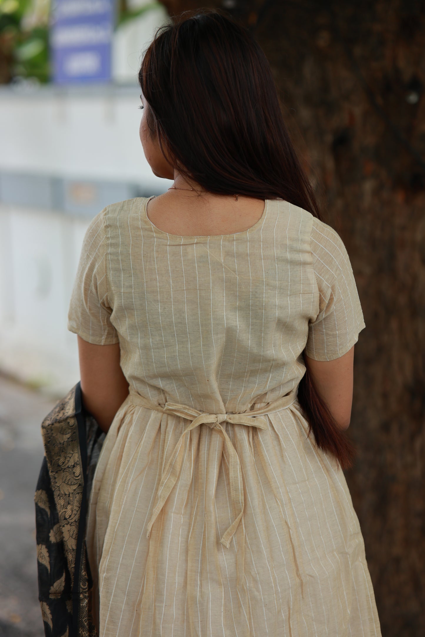 Sandalwood - Maternity / Feeding - Maxi/Gown - Cotton Lining - Double side Zips - stripes off white