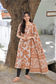 Block printed kalamkari cotton Maternity 2 pc chudidhar set [ Top with double side zip, and dupatta - Orange flower