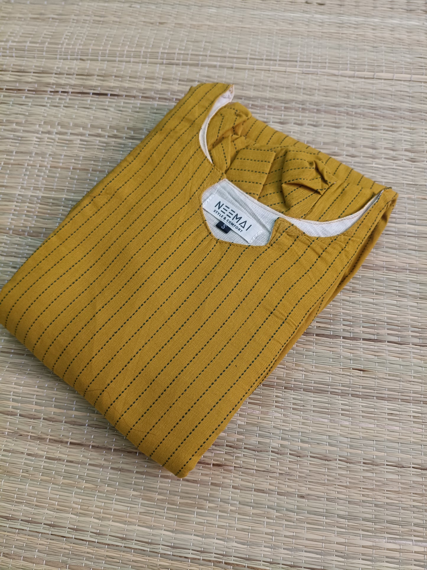 Prewashed Handloom Cotton Maternity Feeding Gown/Maxi /Double Side Zip- yellow line