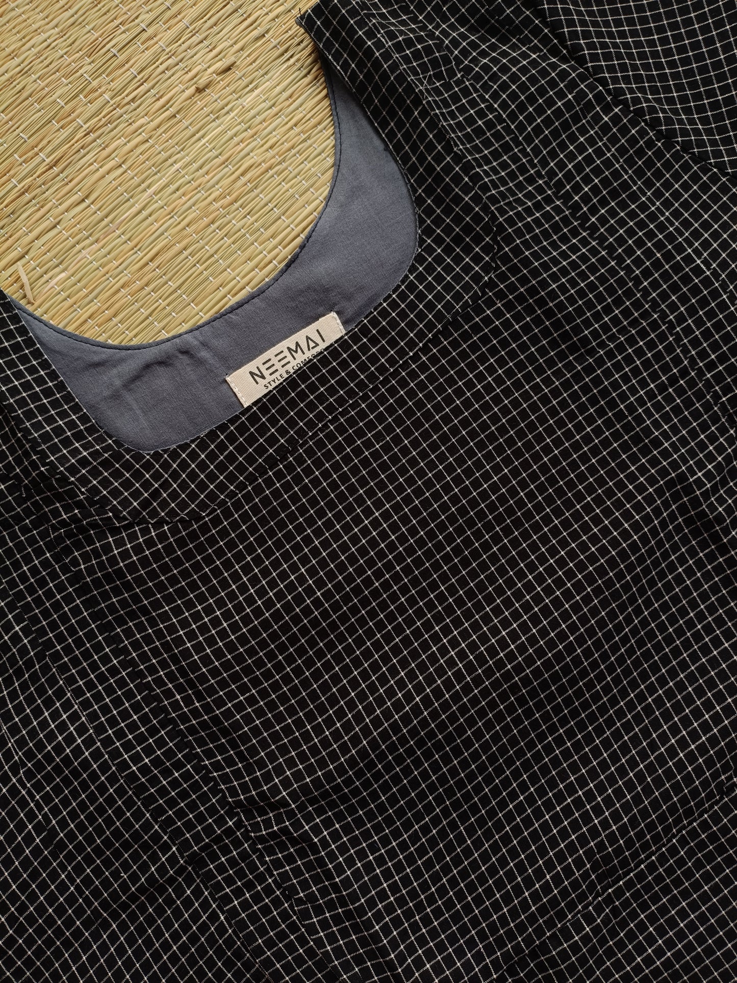 Prewashed pure Cotton checks / Maternity 2 pc Coordset [ Top with double side zip, and Pant] - Small checks Black
