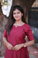 Raw silk Maternity 3 pc chudidhar set [ A line Top with center side zip,  Pant and dupatta - Pink checks (No Side open top)