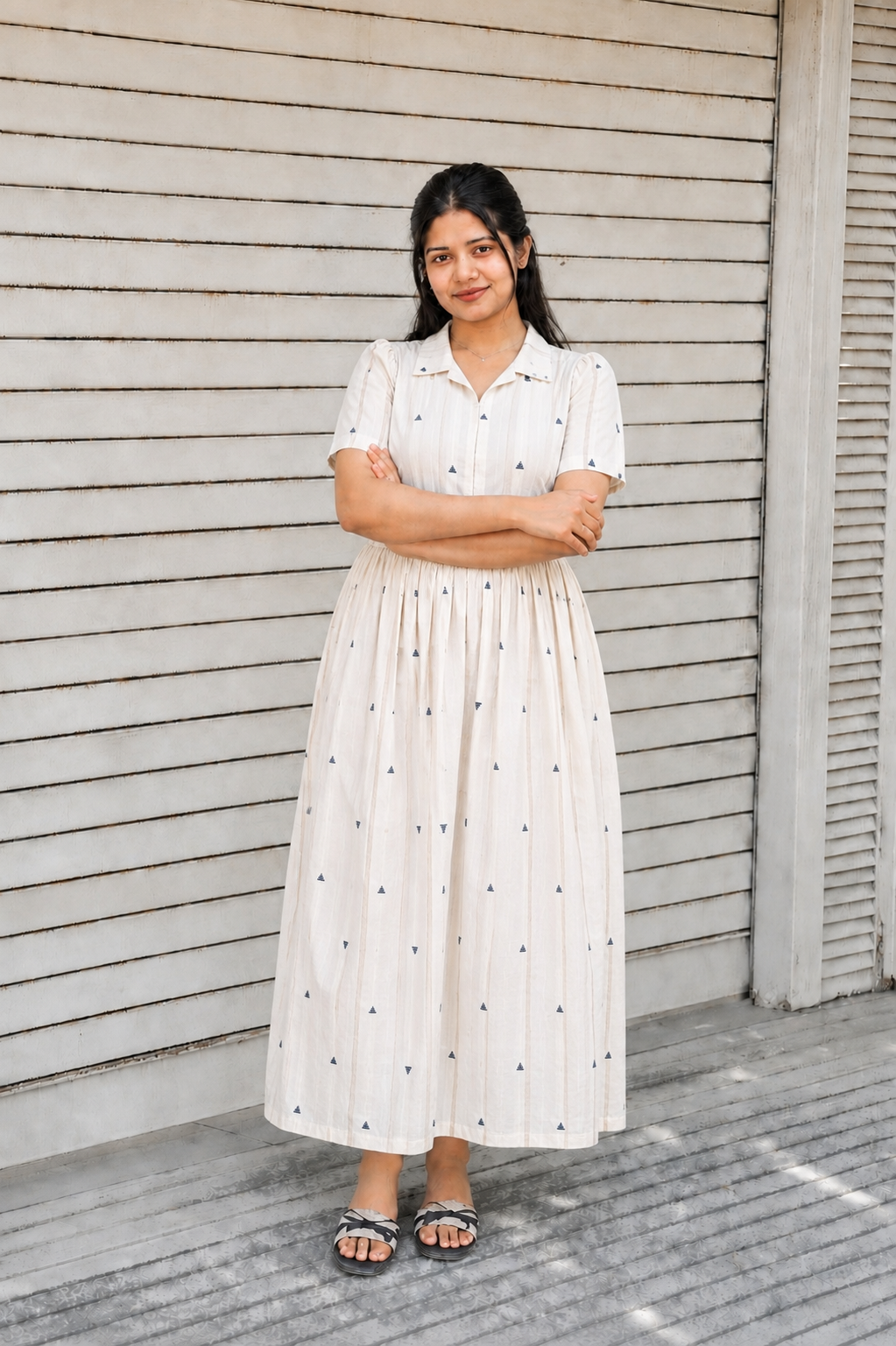 Onam special Maternity maxi / gown-White and Blue butta
