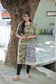 Block printed kalamkari cotton Maternity 2 pc chudidhar set [ Top with double side zip, and dupatta - Light Green Flower