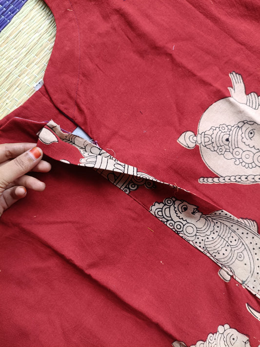 Block printed kalamkari cotton Maternity 2 pc chudidhar set [ Top with center side zip, and dupatta - Brown flower